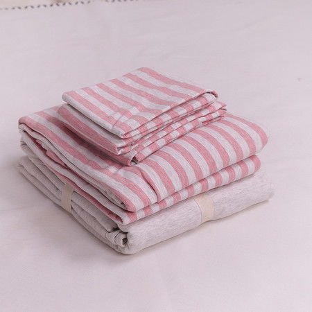 天竺棉四件套日式针织棉条纹被套床单床笠1.51.8米床上用品 预售图片大全 邮乐官方网站